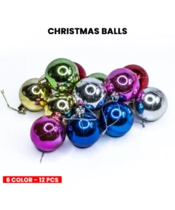 Buy Christmas Tree Ornaments- 12 Pieces of Shatterproof Plastic Christmas Balls 6-Color in kuwait online