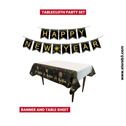 Buy online 2023 Happy New Year Decorations Includes Banner Real Gold Glitter Happy New Year Tablecloth