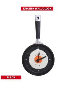 Buy online shop Egg Frying Pan Clock Cutlery Kitchen Wall Clock Decoration black