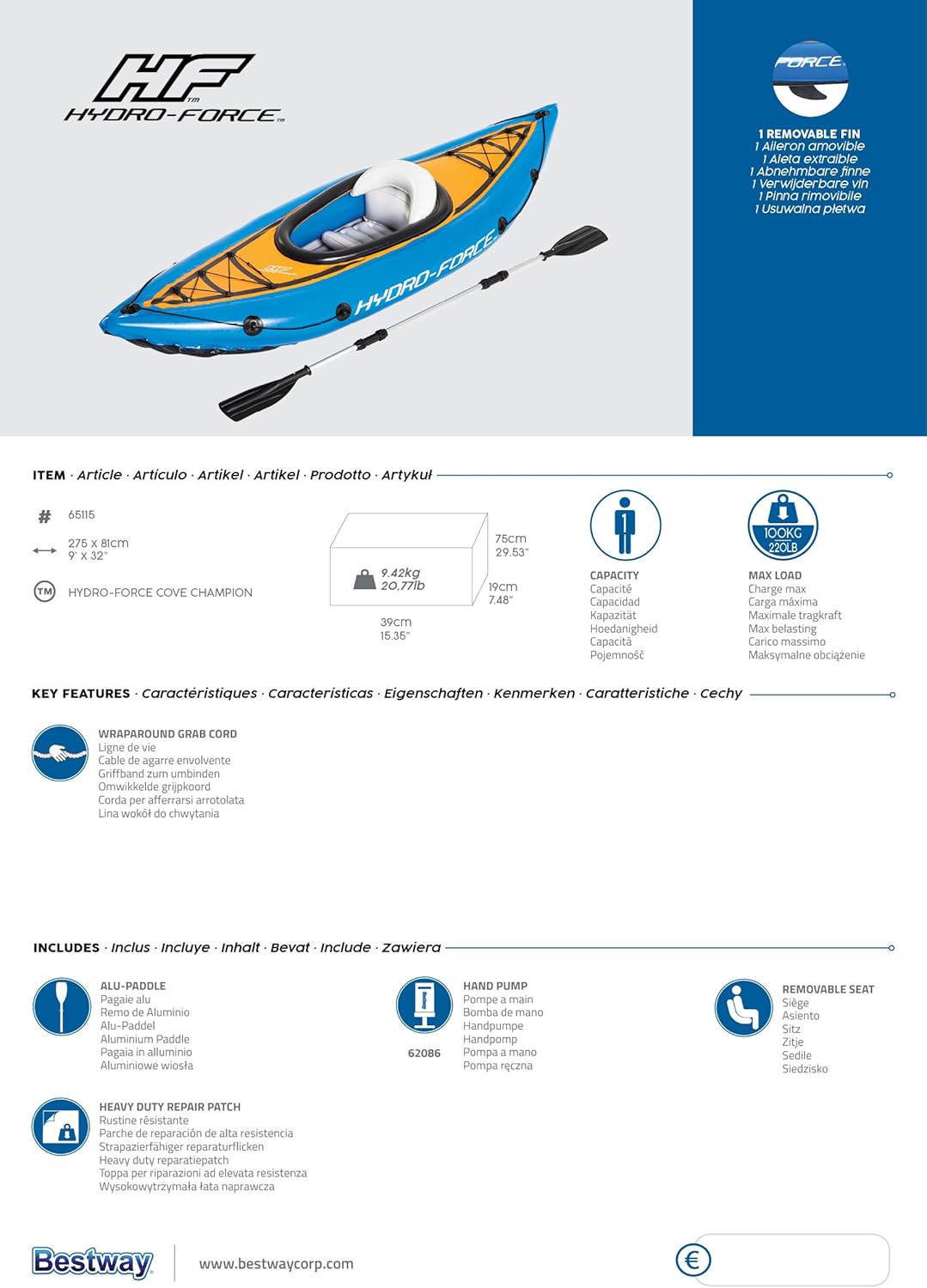 BESTWAY INFLATABLE KAYAK COVE CHAMPION - 1 PERSON - Image 3
